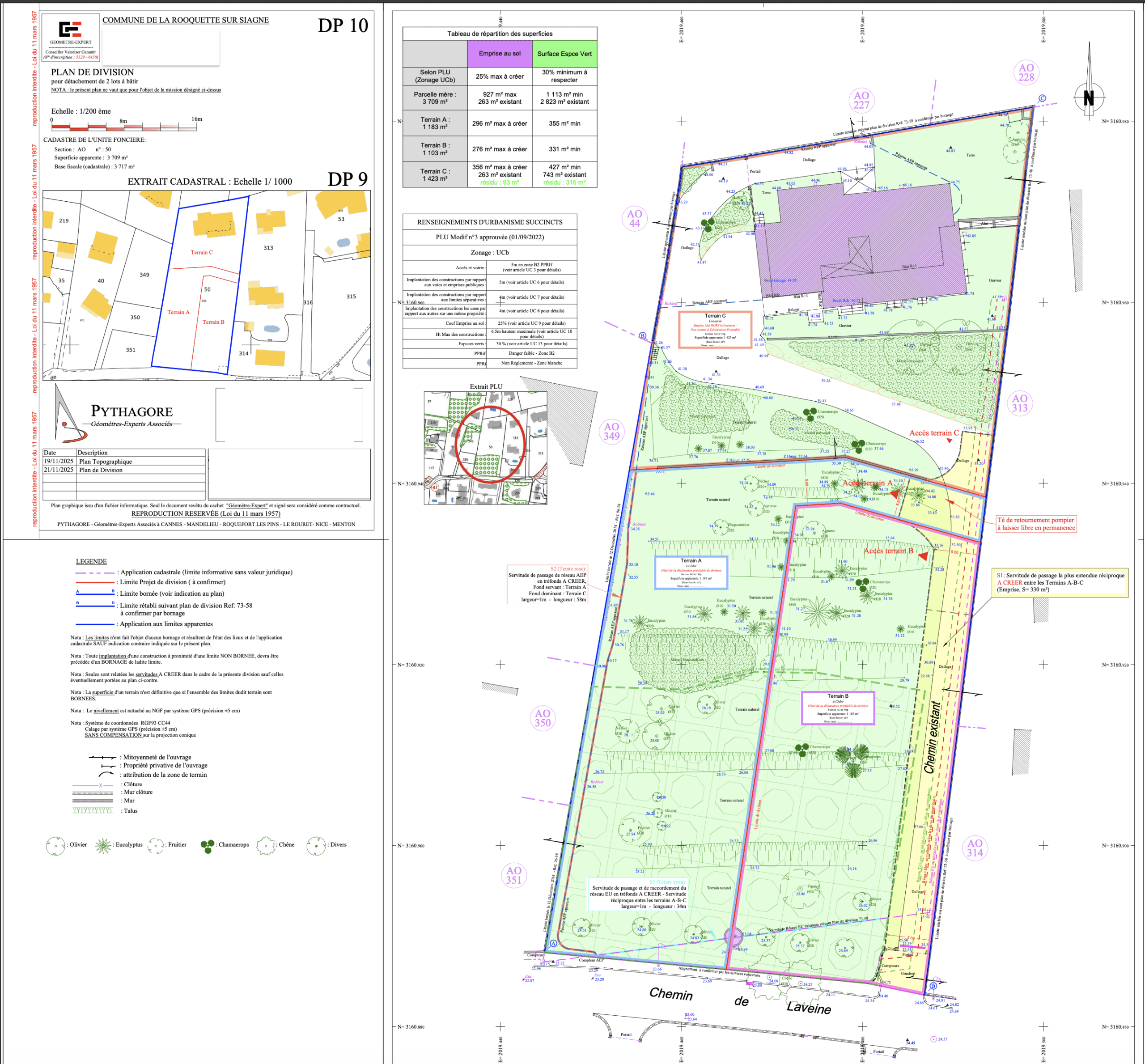 Plan de division DP — Chemin de Laveine, La Roquette-sur-Siagne — PYTHAGORE Géomètres-Experts