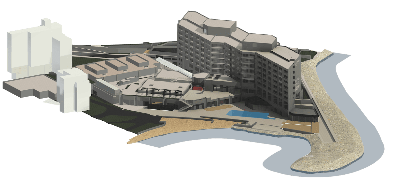 Modélisation BIM 3D du Pullman Mandelieu - vue d'ensemble de la maquette REVIT