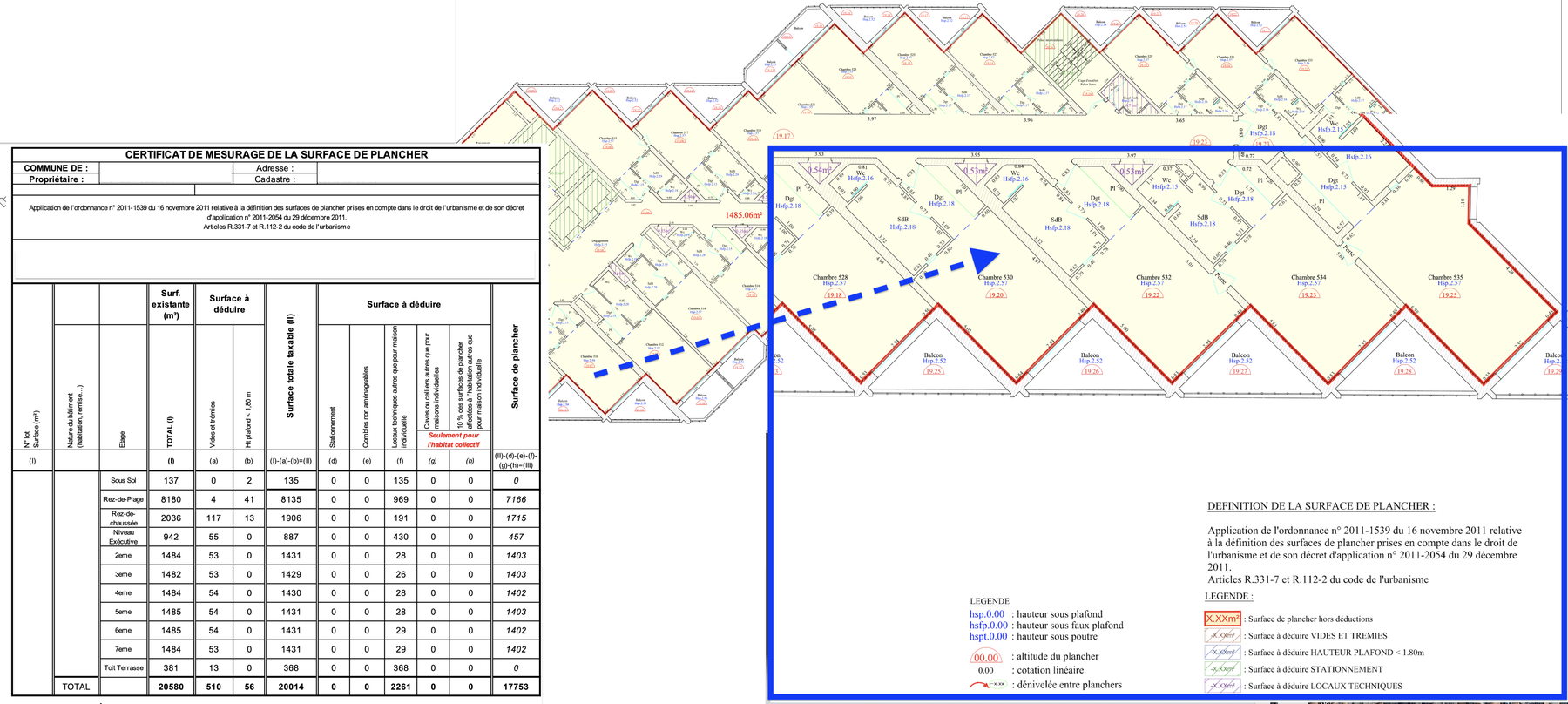 Exemple de certificat de mesurage et plan de Surface de Plancher - PYTHAGORE Géomètres-Experts