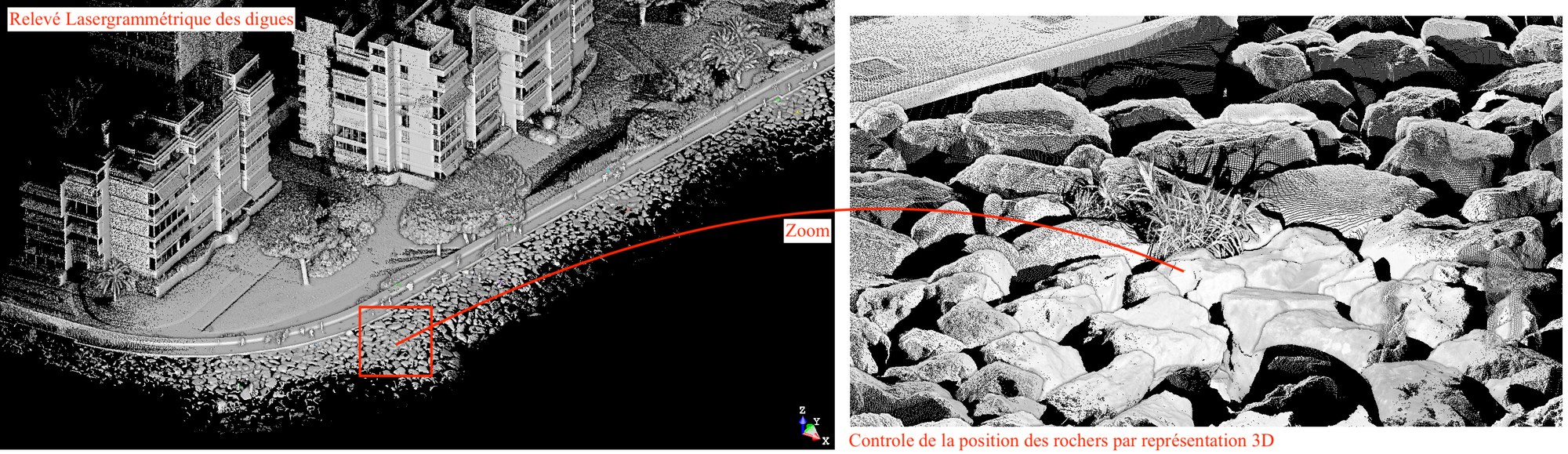 Relevé lasergrammétrique par scanner laser 3D d'une digue de protection à Mandelieu - PYTHAGORE Géomètres-Experts
