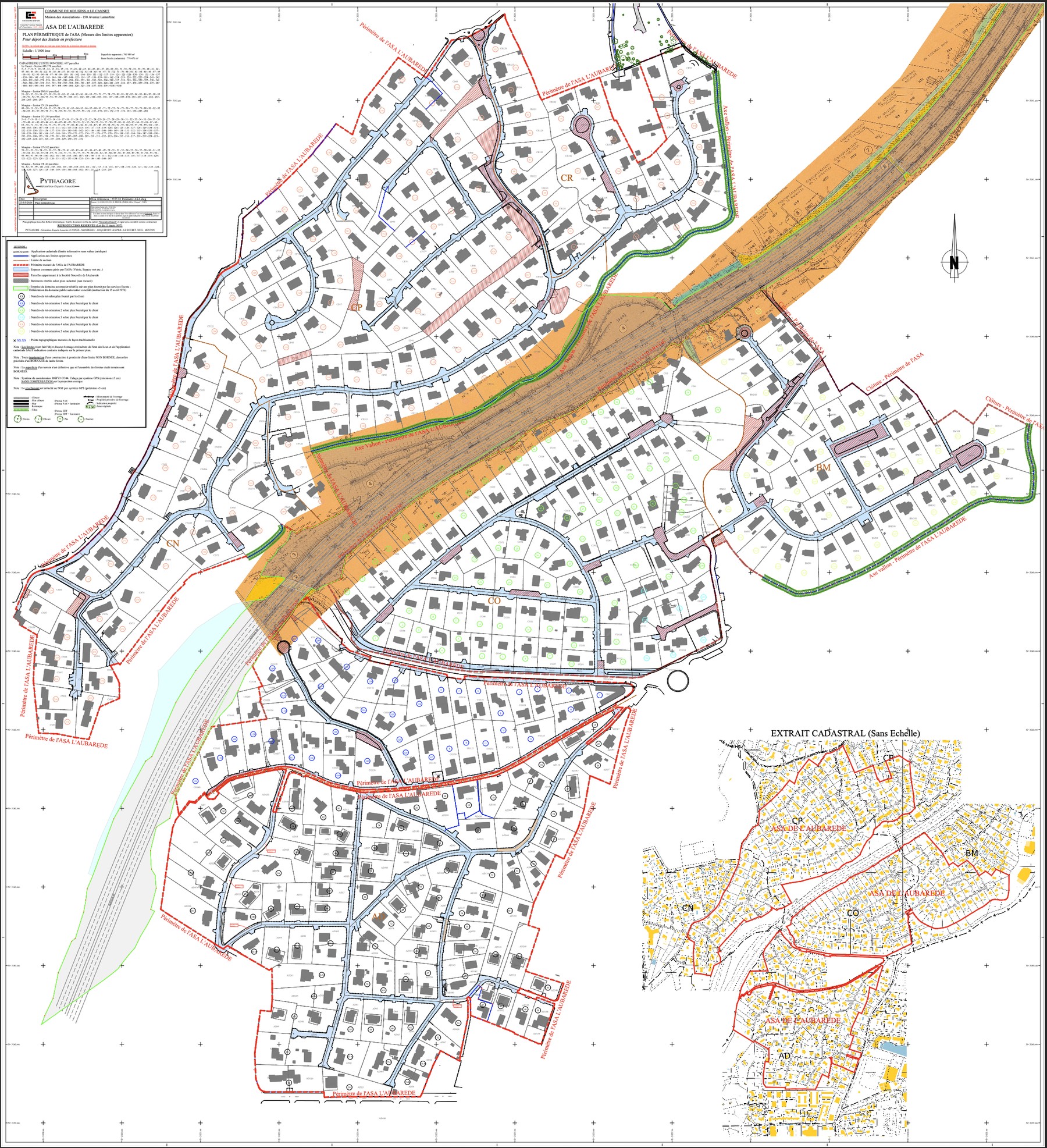 Plan périmétral de l'ASA du Lotissement de l'Aubarède à Mougins annexé aux statuts - PYTHAGORE Géomètres-Experts