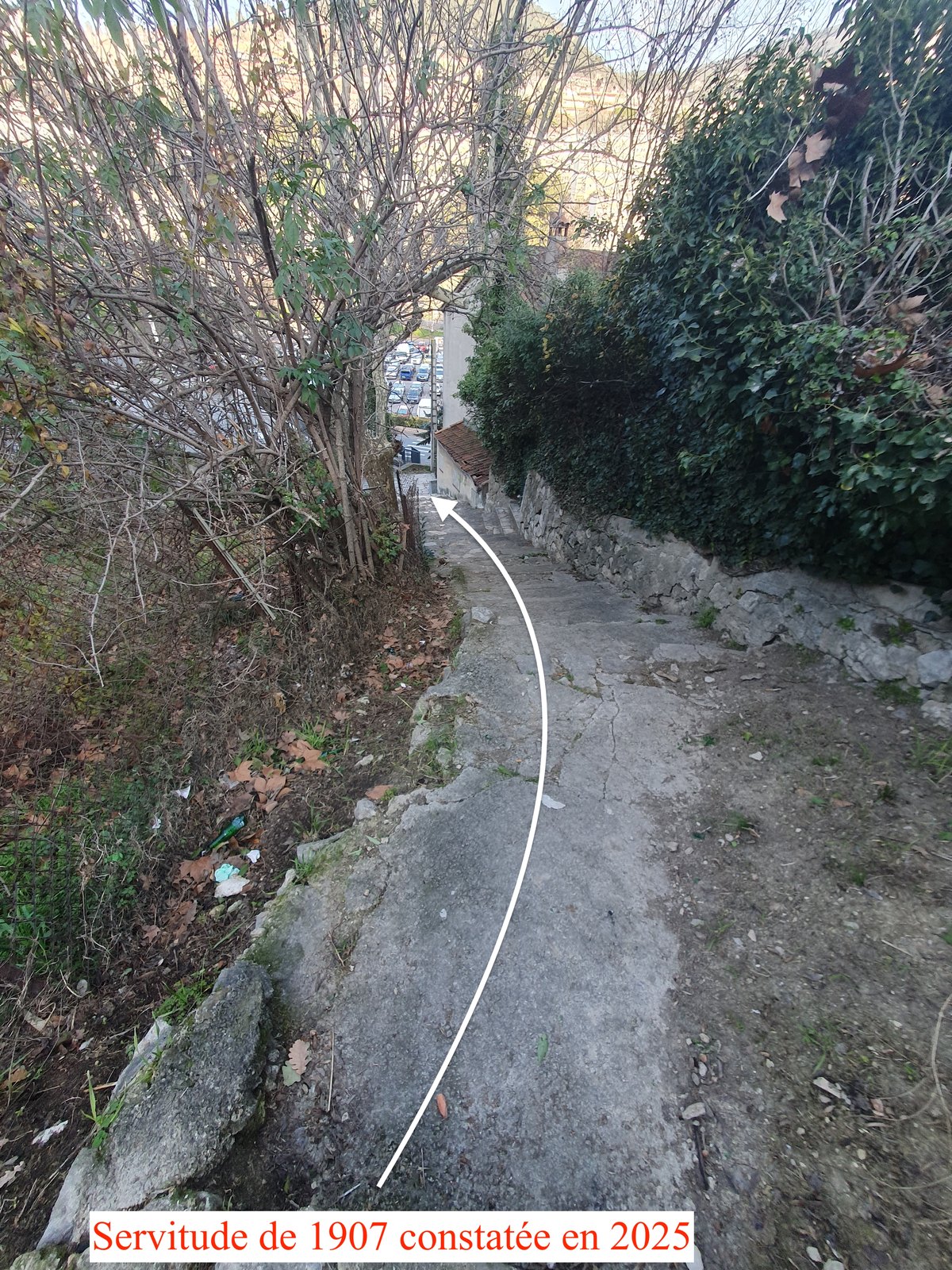 Chemin de servitude de passage à Grasse figurant au plan de 1907 et constaté sur le terrain en 2025 - PYTHAGORE Géomètres-Experts
