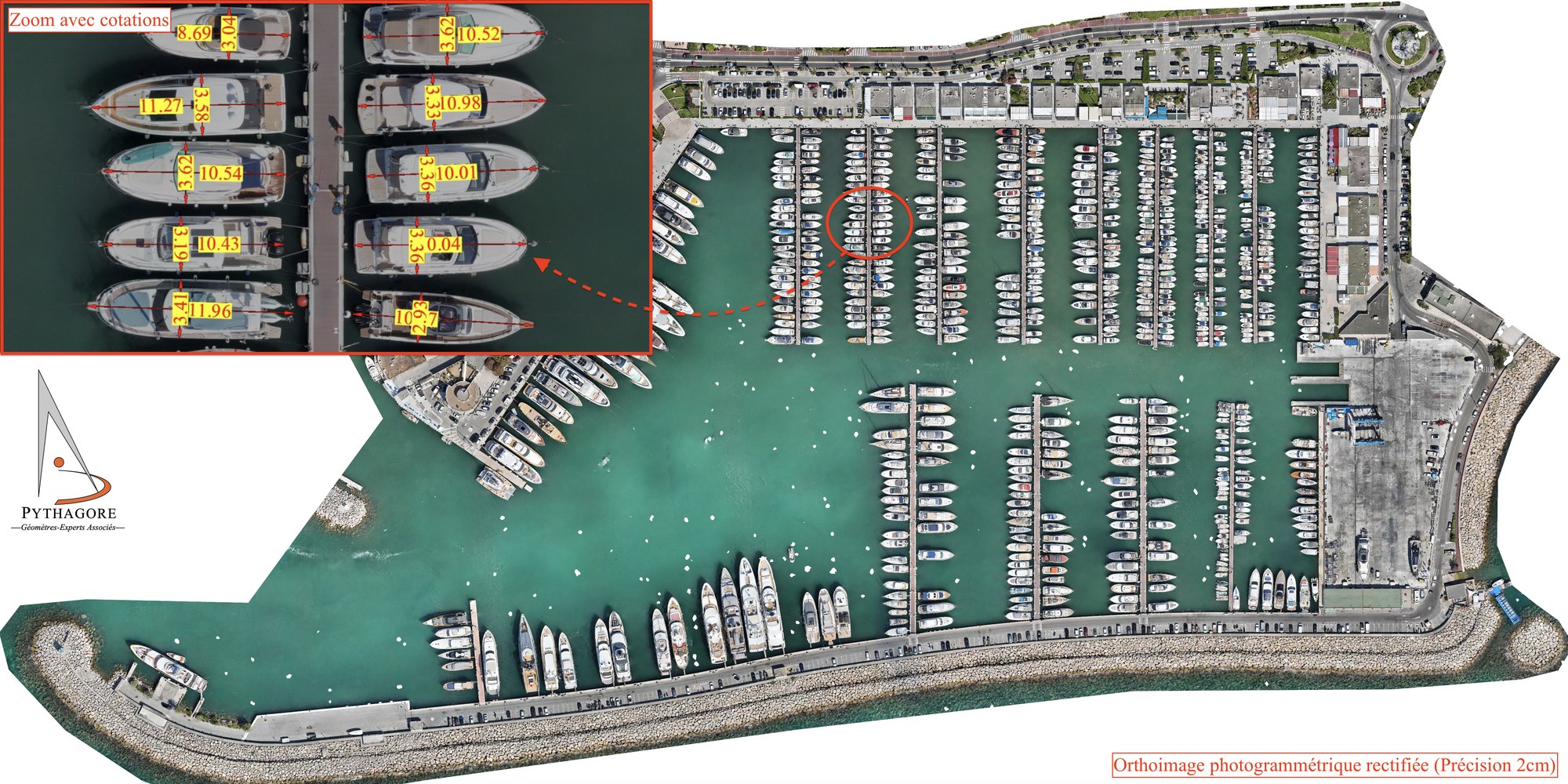 Orthoimage drone du Port Camille Rayon avec cotation au centimètre de chaque bateau - PYTHAGORE Géomètres-Experts