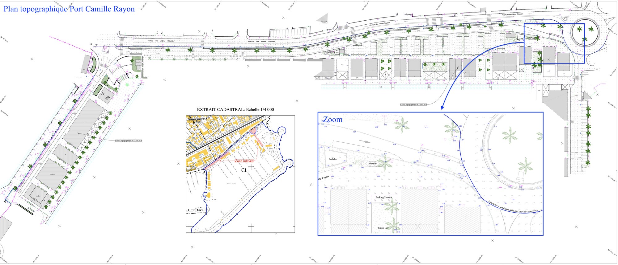 Plan topographique du Port Camille Rayon à Golfe-Juan avec application du plan de concession - PYTHAGORE Géomètres-Experts