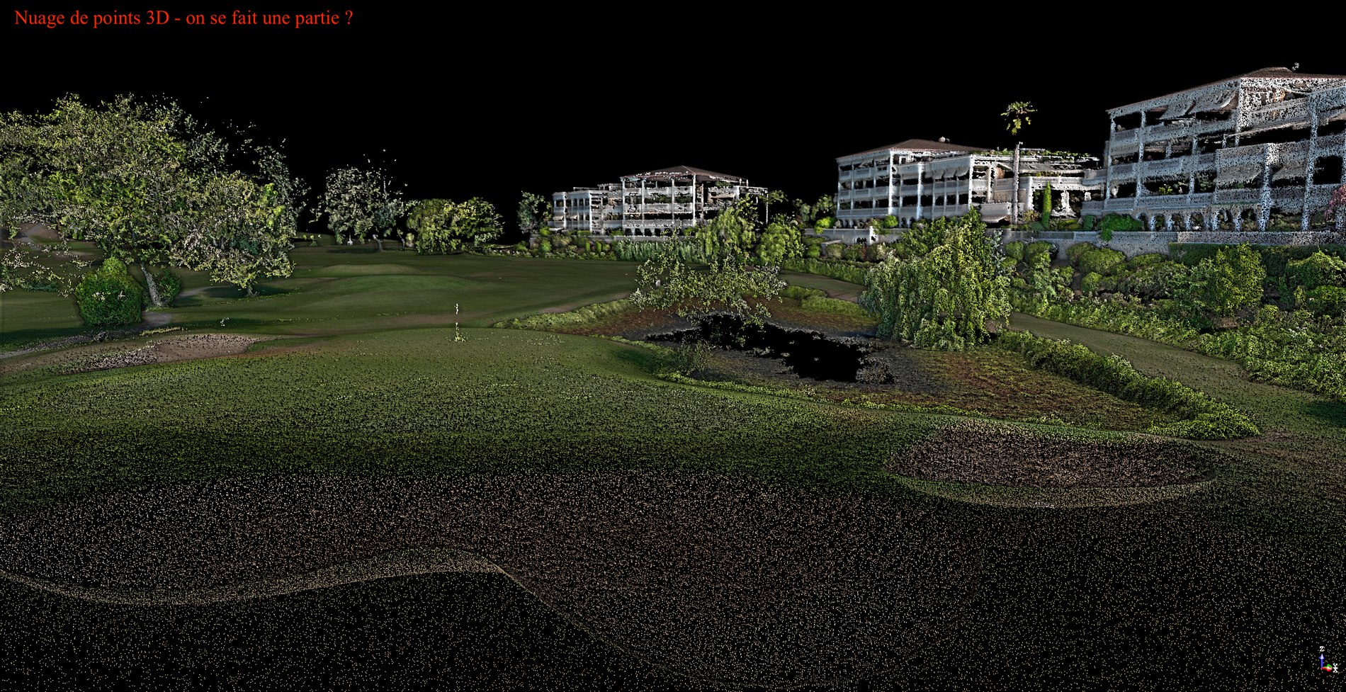 Vue en perspective immersive du nuage de points 3D du Golf de Barbossi à Mandelieu - PYTHAGORE Géomètres-Experts