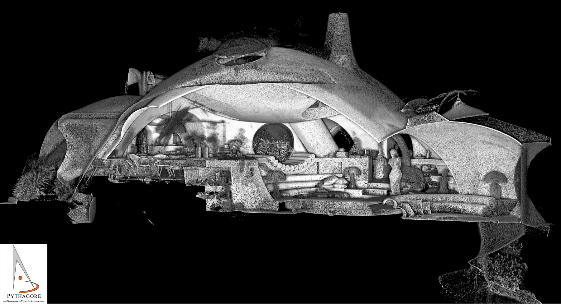 Coupes 3D des volumes organiques de la Maison Bernard à Théoule-sur-Mer - PYTHAGORE Géomètres-Experts